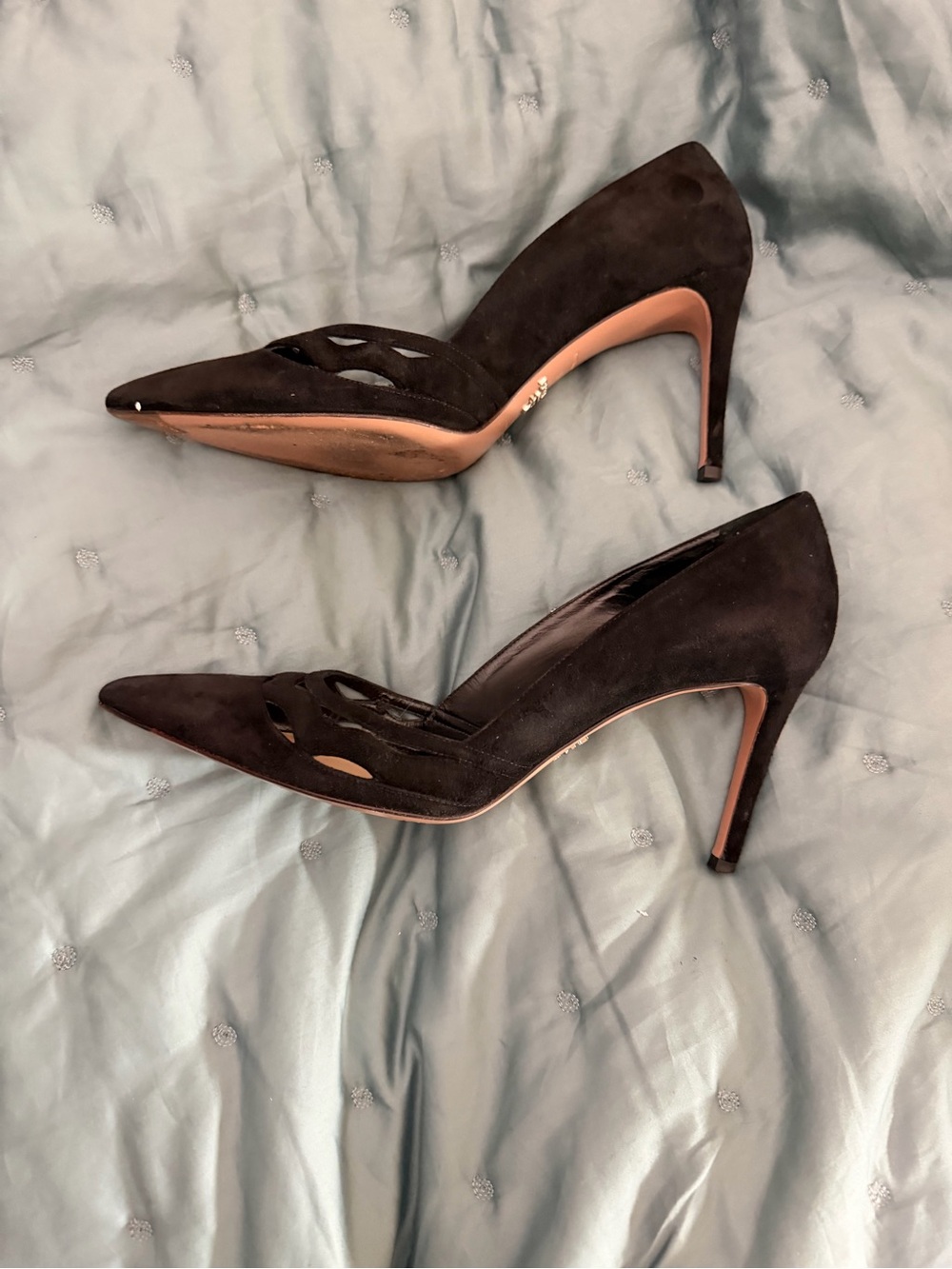 Prada Black Pointed Toe Cutout Suede Pumps - Picture 3 of 6